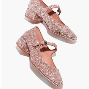 Madewell Delilah Pink Glitter Mary Janes